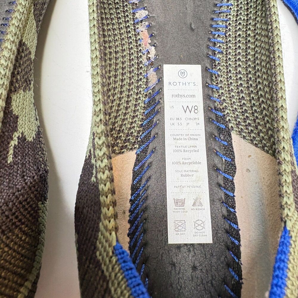 ROTHY'S The Point Olive Camo Flats Washable Inserts Durable Comfy Womens Size 8 - Picture 8 of 8